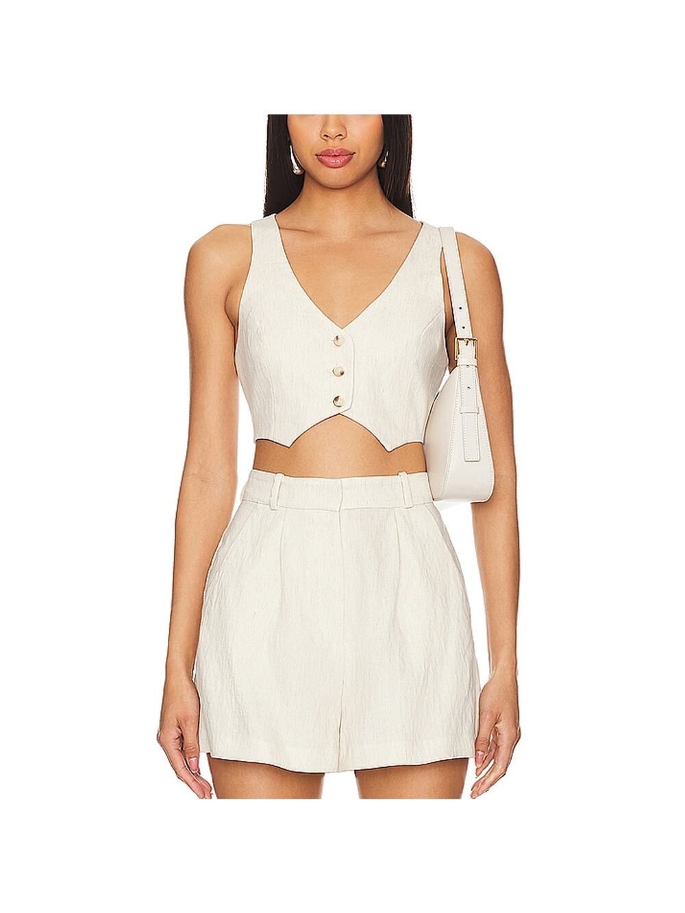 Amanda Uprichard Cropped Beige Ethan Vest Size L
